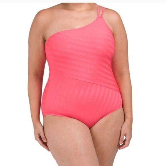 La Blanca Linea Costa Back One-Shoulder Coral Color One-piece Swimsuit - Picture 4 of 15